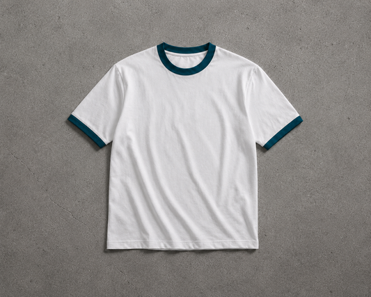 TEAL RINGER WHITE OVERSIZED T-SHIRT