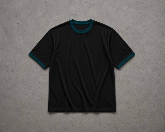 TEAL RINGER BLACK OVERSIZED T-SHIRT